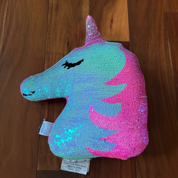 Pink and Blue Unicorn Sequin Pillow - Picture 1 of 2